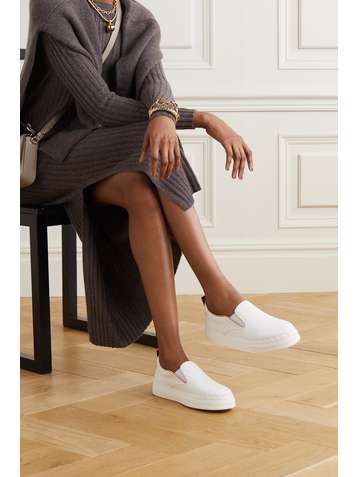 CHLOÉ Lauren scalloped leather slip-on sneakers