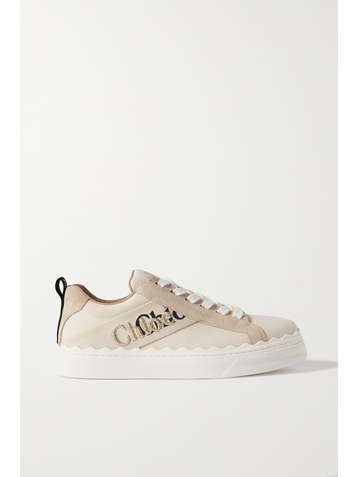 CHLOÉ Lauren logo-detailed suede-trimmed canvas sneakers