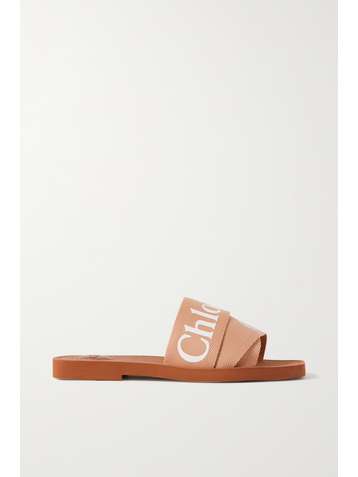 CHLOÉ Woody logo-print canvas slides