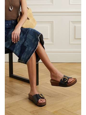 CHLOÉ Ingrid scalloped leather platform slides