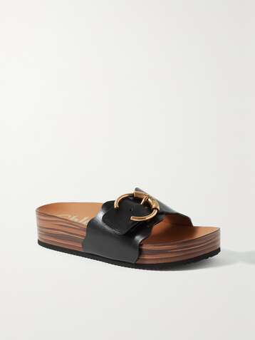 CHLOÉ Ingrid scalloped leather platform slides