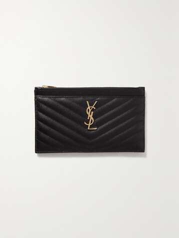 SAINT LAURENT Monogram quilted textured-leather pouch
