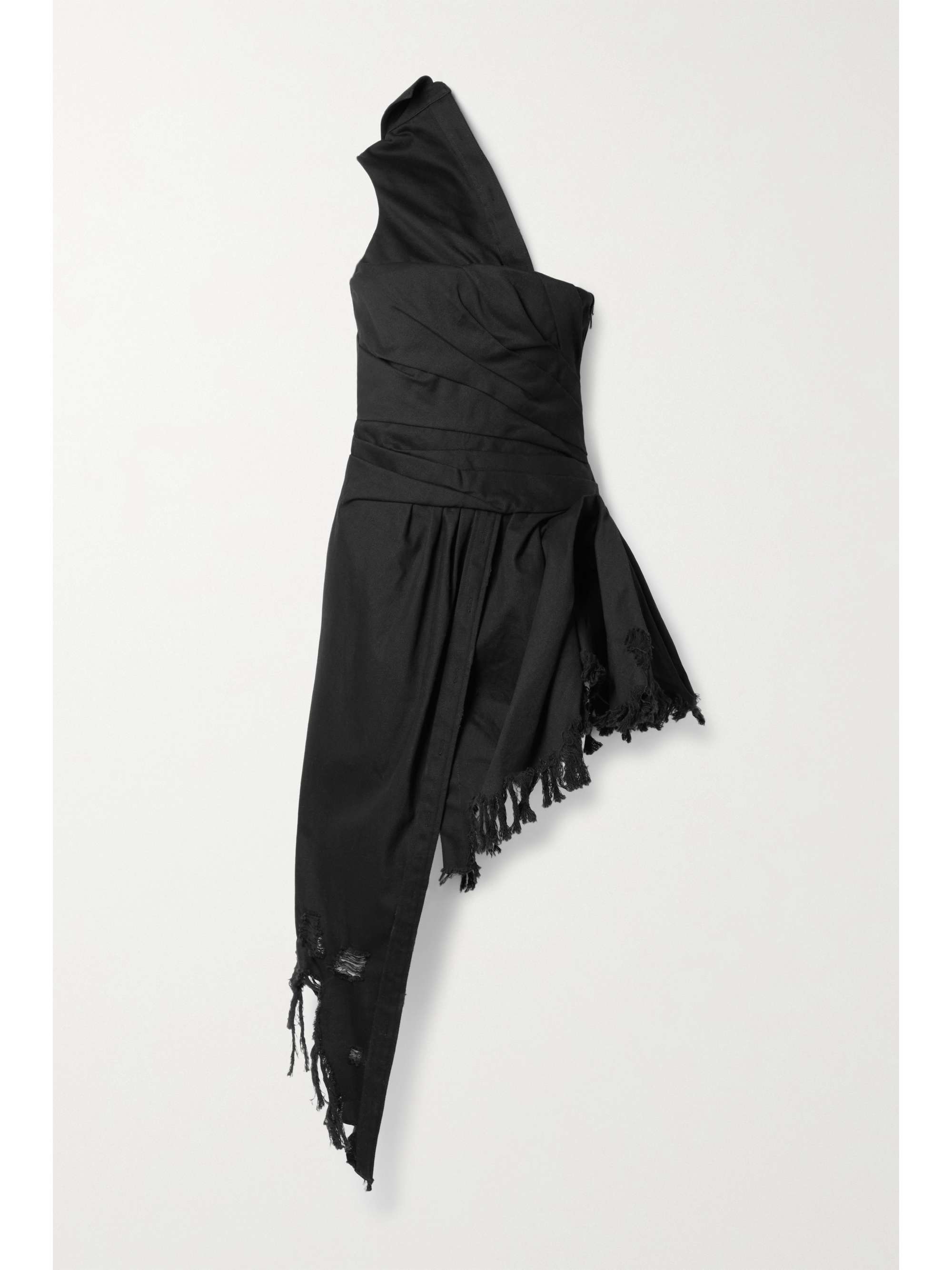 shoulder distressed denim dress 