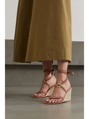 GIANVITO ROSSI Ribbon Beachclub 85 suede espadrille wedge sandals