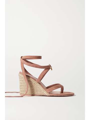 GIANVITO ROSSI Ribbon Beachclub 85 suede espadrille wedge sandals