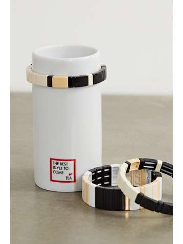 ROXANNE ASSOULIN Stack 'Em Up porcelain vase and set of three enamel and gold-tone bracelets