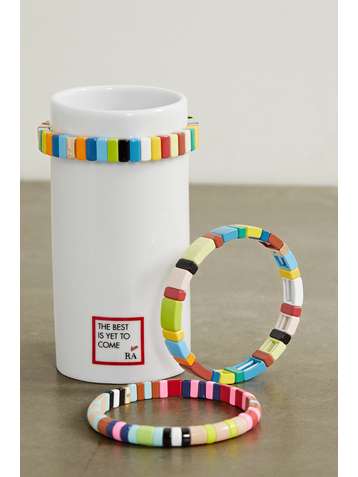 ROXANNE ASSOULIN Stack 'Em Up porcelain vase and set of three enamel and gold-tone bracelets