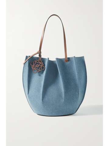 LOEWE + Paula's Ibiza Shell medium leather-trimmed denim tote