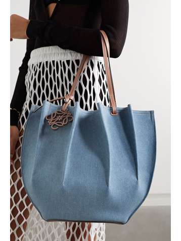 LOEWE + Paula's Ibiza Shell medium leather-trimmed denim tote
