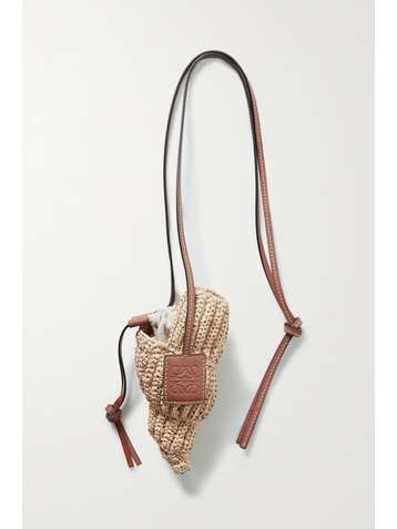 LOEWE + Paula's Ibiza Tulip Shell leather-trimmed raffia shoulder bag