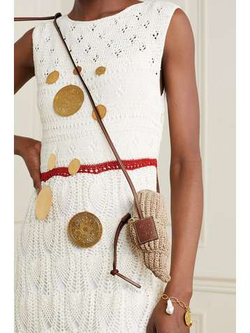 LOEWE + Paula's Ibiza Tulip Shell leather-trimmed raffia shoulder bag