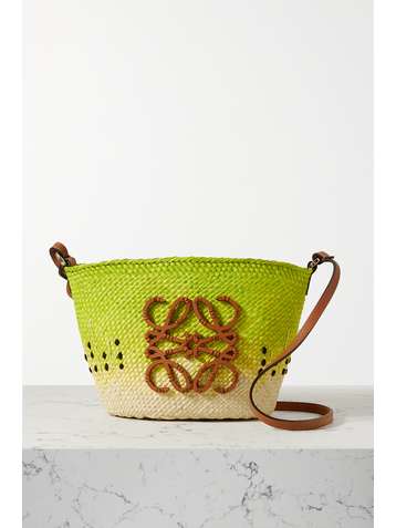 LOEWE + Paula's Ibiza Pochette leather-trimmed raffia shoulder bag