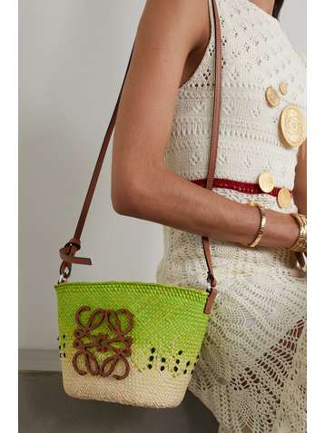 LOEWE + Paula's Ibiza Pochette leather-trimmed raffia shoulder bag