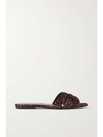 SAINT LAURENT Nu Pieds woven leopard-print calf hair sandals
