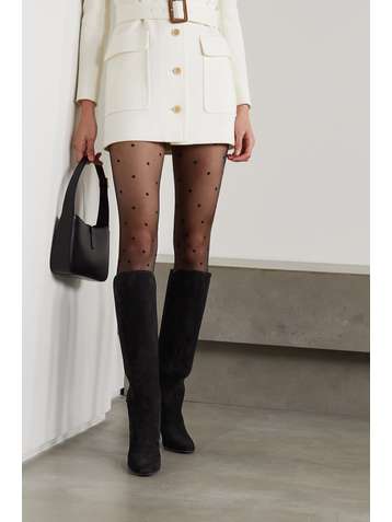 SAINT LAURENT Jane kniehohe Stiefel aus Veloursleder mit Logoverzierung
