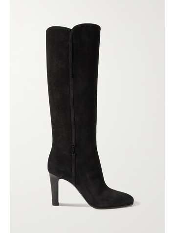 SAINT LAURENT Jane kniehohe Stiefel aus Veloursleder mit Logoverzierung