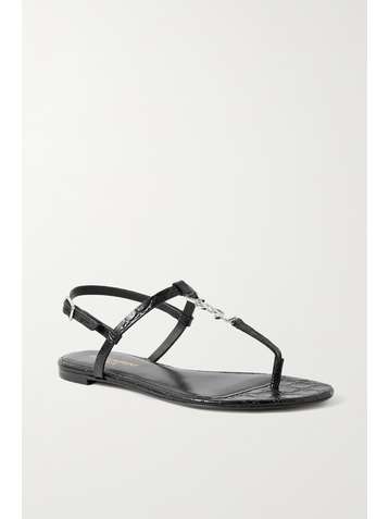 SAINT LAURENT Cassandra logo-embellished croc-effect leather sandals