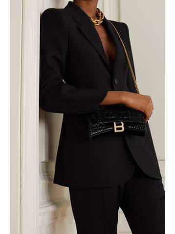 BALENCIAGA Hourglass croc-effect leather shoulder bag