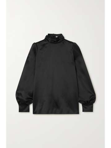 SAINT LAURENT Blouse à col roulé en satin de soie
