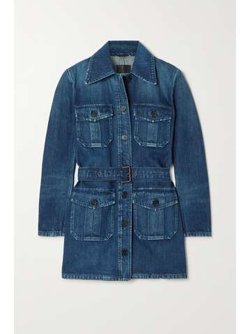 SAINT LAURENT Belted denim mini dress