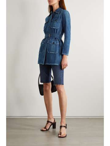 SAINT LAURENT Belted denim mini dress
