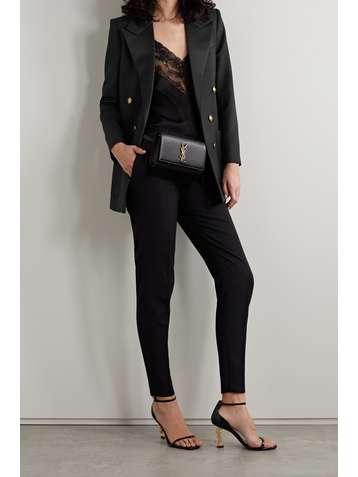 SAINT LAURENT Blazer à double boutonnage en laine grain de poudre et en satin