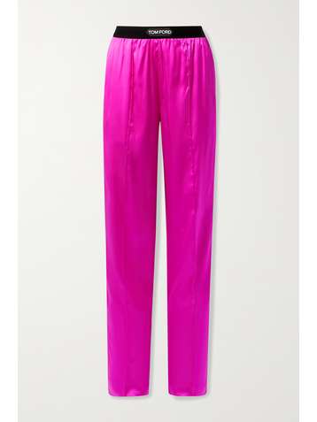 TOM FORD Velvet-trimmed stretch-silk satin pants