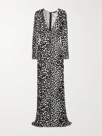 TOM FORD Twist-front leopard-print jersey maxi dress