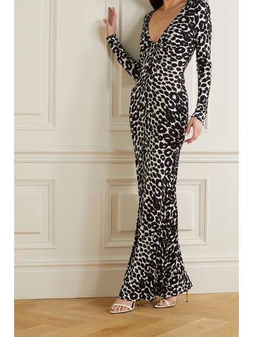 TOM FORD Twist-front leopard-print jersey maxi dress