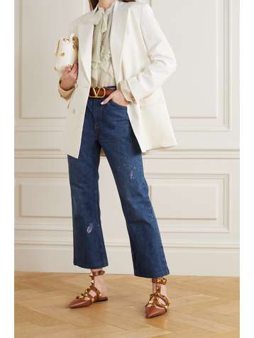 VALENTINO Ruffled lace-trimmed silk-chiffon blouse