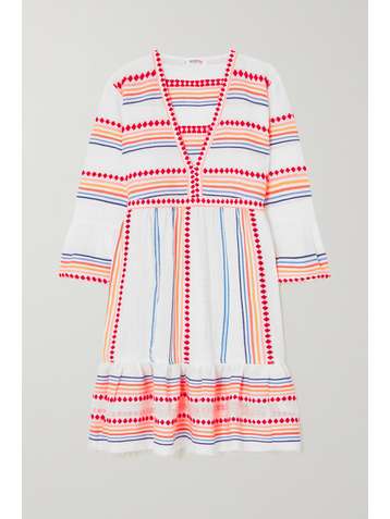 LEMLEM + NET SUSTAIN Hiwot frayed embroidered cotton-blend gauze mini dress
