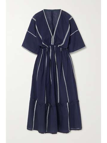 LEMLEM + NET SUSTAIN Nunu Midikleid aus bestickter Baumwollgaze mit Raffungen