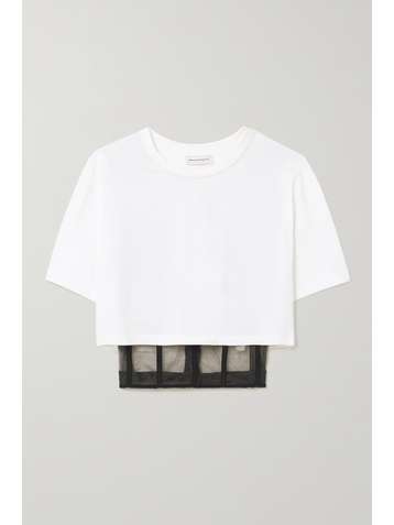 ALEXANDER MCQUEEN Cropped layered cotton-jersey and tulle T-shirt