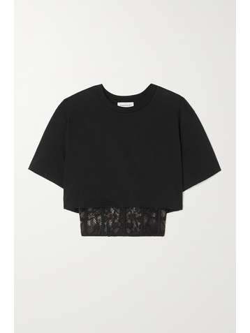 ALEXANDER MCQUEEN Mehrlagiges, verkürztes T-Shirt aus Baumwoll-Jersey und besticktem Tüll