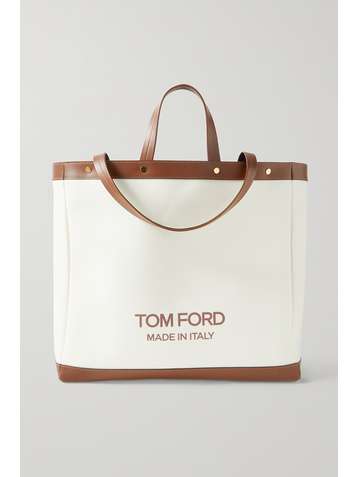 TOM FORD T Screw Shopper medium leather-trimmed canvas tote