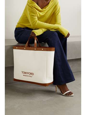 TOM FORD T Screw Shopper medium leather-trimmed canvas tote