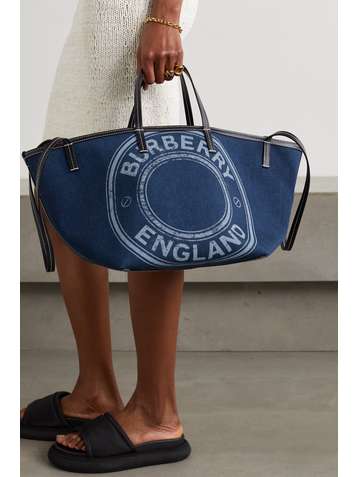 BURBERRY Beach mini leather-trimmed printed denim tote