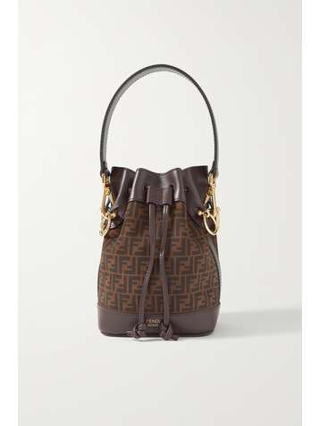 FENDI Mon Trésor mini leather-trimmed printed suede bucket bag