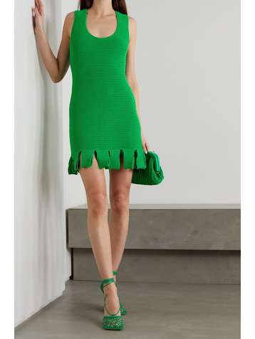 BOTTEGA VENETA Open-knit cotton-blend mini dress