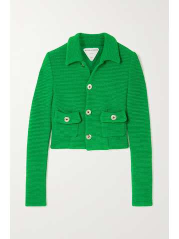 BOTTEGA VENETA Cropped open-knit cotton-blend jacket