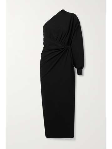 BALENCIAGA One-sleeve asymmetric jersey wrap midi dress