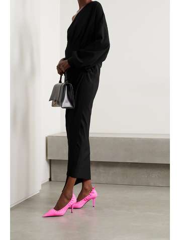 BALENCIAGA One-sleeve asymmetric jersey wrap midi dress