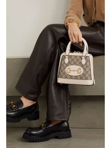 GUCCI Horsebit 1955 mini leather-trimmed printed coated-canvas tote