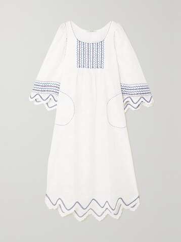 VITA KIN Virginie scalloped embroidered linen midi dress