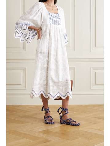 VITA KIN Virginie scalloped embroidered linen midi dress