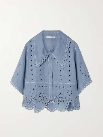 VITA KIN Colette scalloped broderie anglaise linen blouse