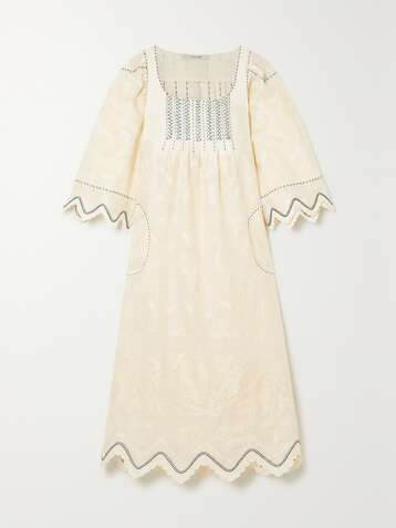 VITA KIN Virginie embroidered linen midi dress