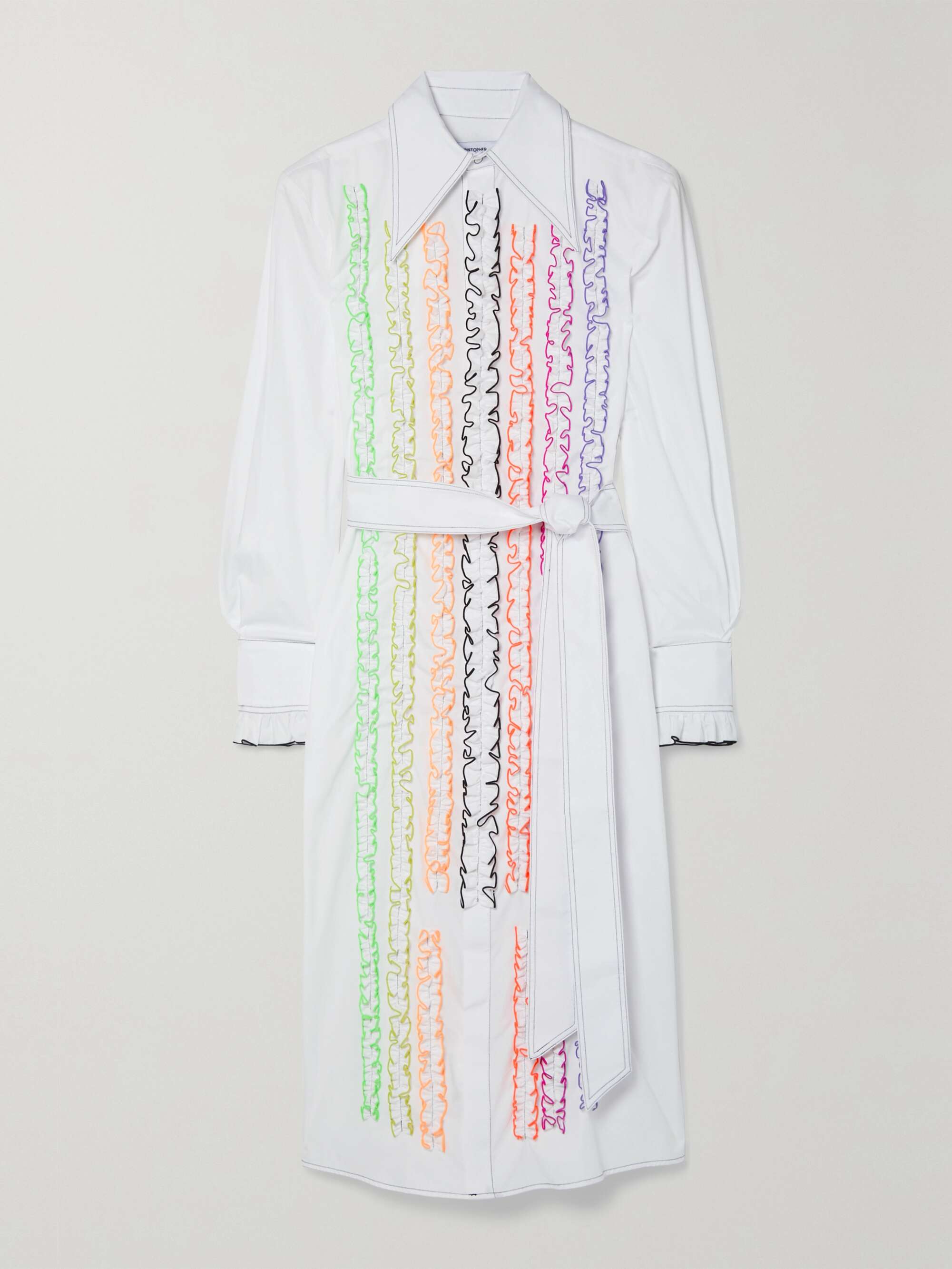 White Ruffled cotton-poplin midi shirt dress | CHRISTOPHER JOHN 