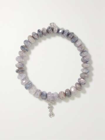 SYDNEY EVAN Love 14-karat white gold, diamond and moonstone bracelet