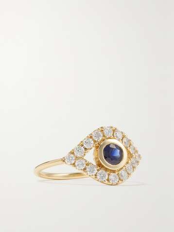 SYDNEY EVAN Large Evil Eye 14-karat gold, sapphire and diamond ring